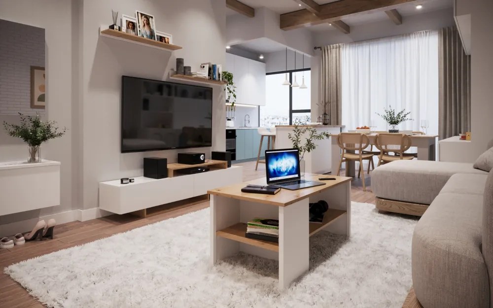 Nappali fal, fehér/artisan tölgy, MILONA