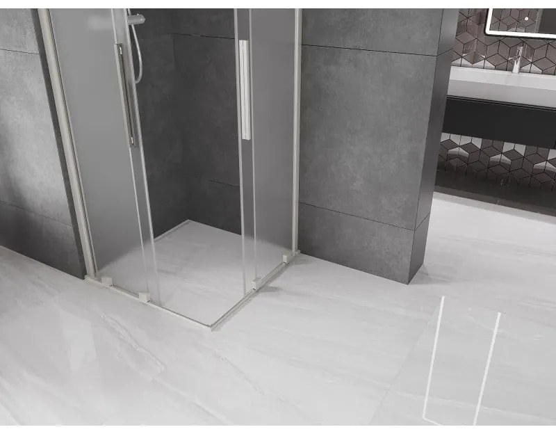 Mexen Velar Duo, zuhanykabin tolóajtóval 80 x 80 cm, 8 mm-es mattüveg, csiszolt acél, 871-080-080-32-97