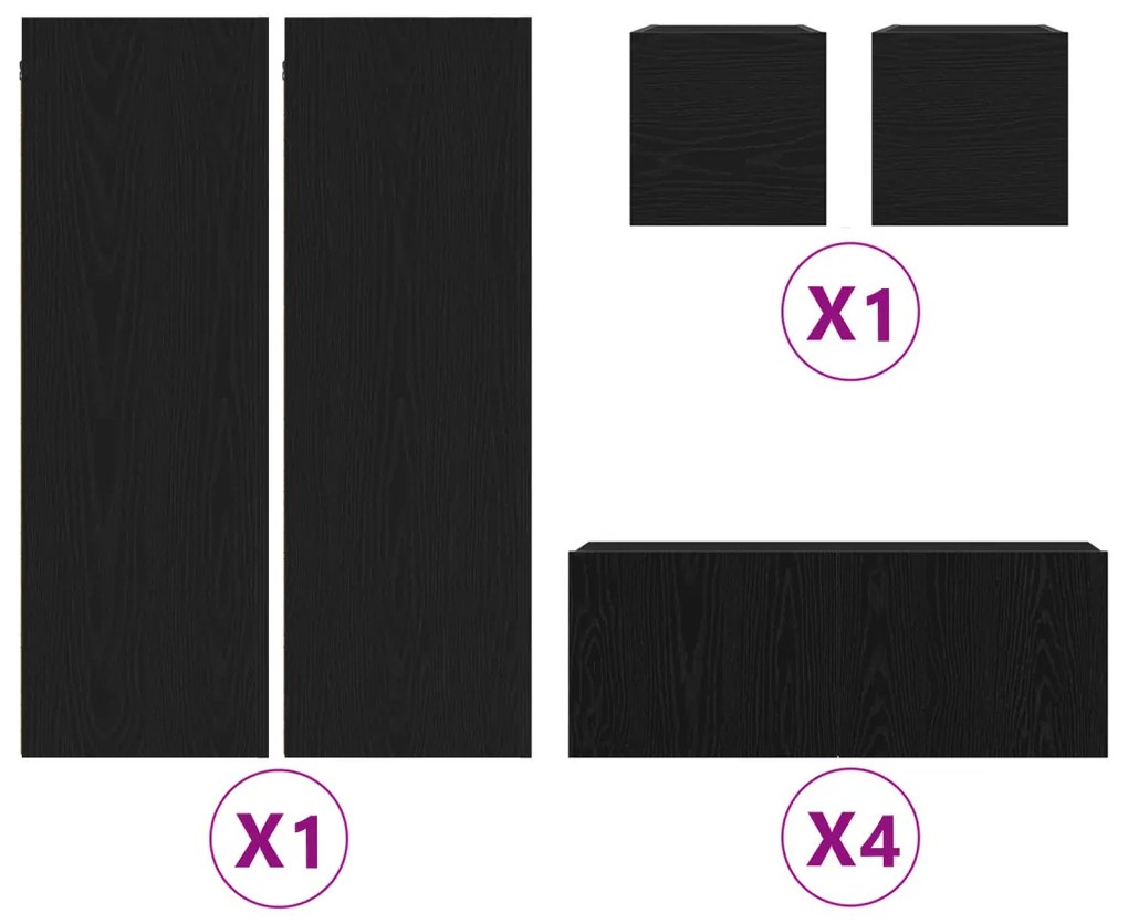 TV Szekrény Készlet 8 pcs Musta tammi 190.5 x 28.5 x 151 cm