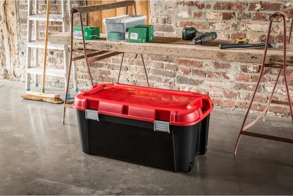 Piros-fekete fedeles műanyag tárolódoboz 79,5x39,5x37 cm Totem – Curver