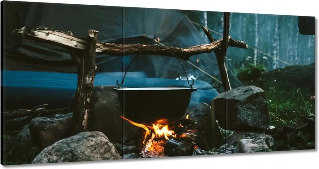 Vászonkép 180x90 Tábor éjszaka erdő tűz