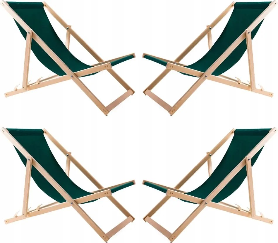 4X Kerti Napozóágy Fából Összecsukható Woodok Zöld Szövet