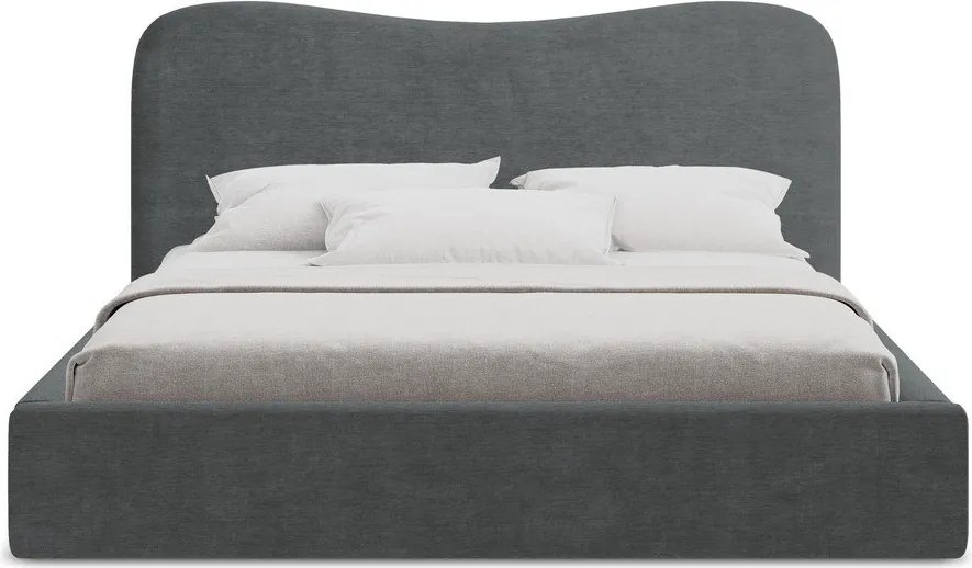 Sötétszürke kárpitozott ágyneműtartós franciaágy ágyráccsal 180x200 cm Kahai – Makamii