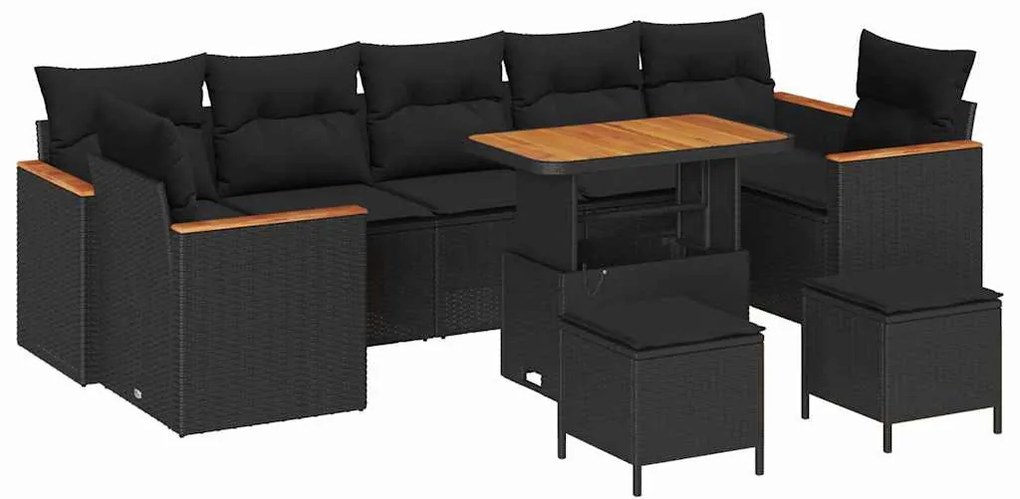 Kerti Kanapé Szett 10 pcs Fekete 90 x 55 x 71 cm Poli rattan