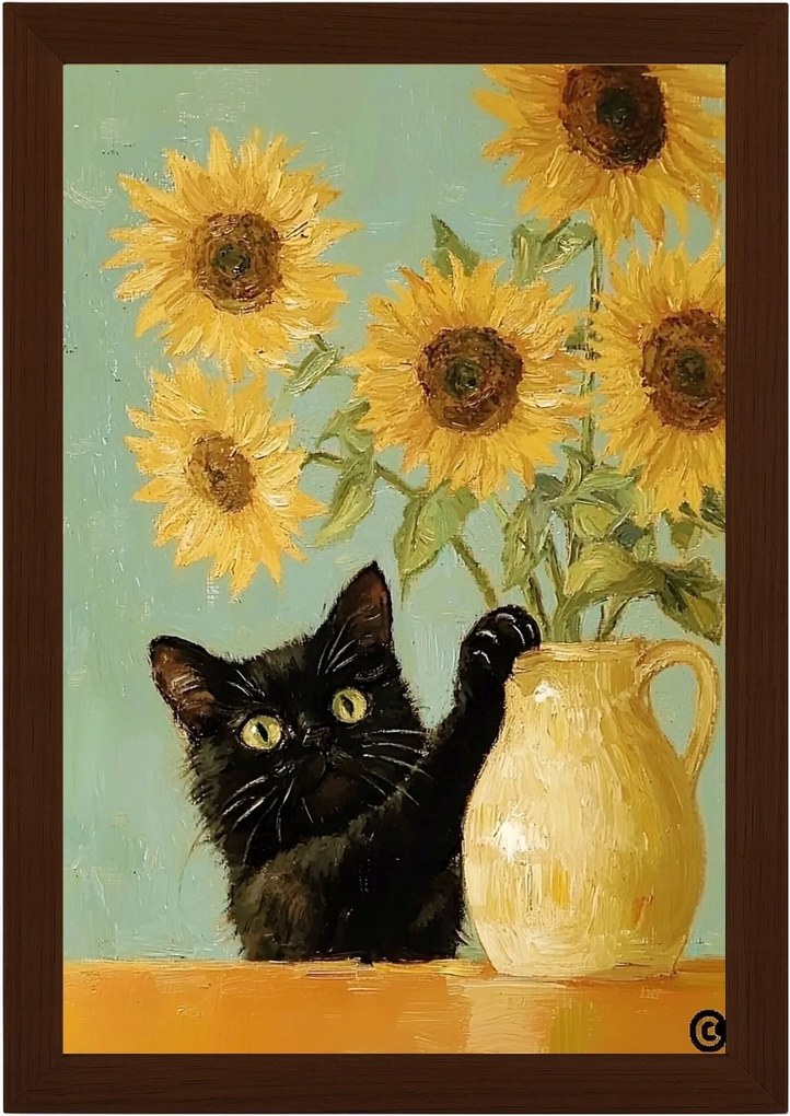 Poszter Keret Fa Fekete Macska Sárga Napraforgók Van Gogh 40x60