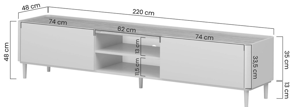 Elivo TV állvány 220 cm fém lábakon - kasmír / olajozott tölgy