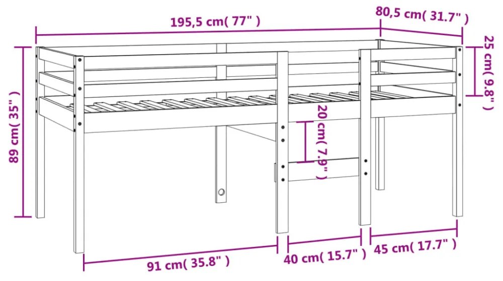 viaszbarna tömör fenyőfa magasított ágy 75x190 cm