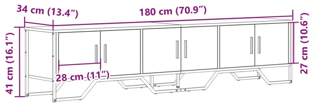 fekete szerelt fa TV-szekrény 180 x 34 x 41 cm