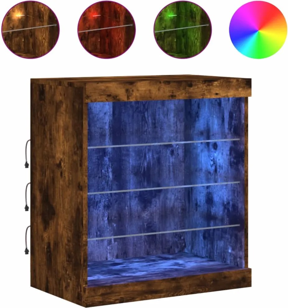 vidaXL füstös tölgy színű tálalószekrény LED-ekkel 60,5 x 37 x 67 cm
