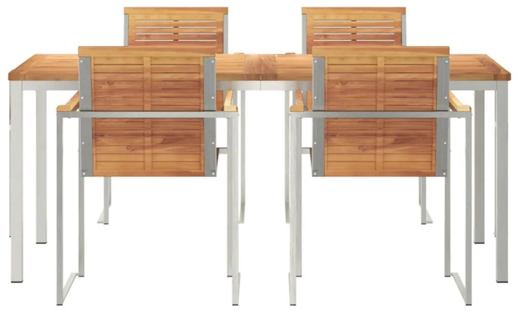 5 részes kerti étkező szett tömör tikfából, kültéri étkezőasztal 180x90x75 cm tömör tikfafából