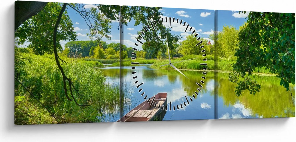 Egy nyári folyó képe hajóval (órával) (90x30 cm)