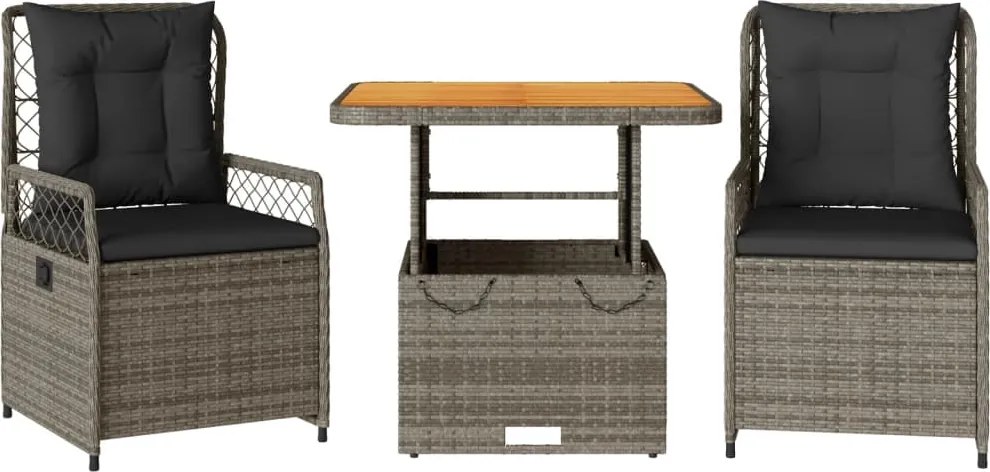 vidaXL 3 részes szürke polyrattan kerti étkezőgarnitúra párnával