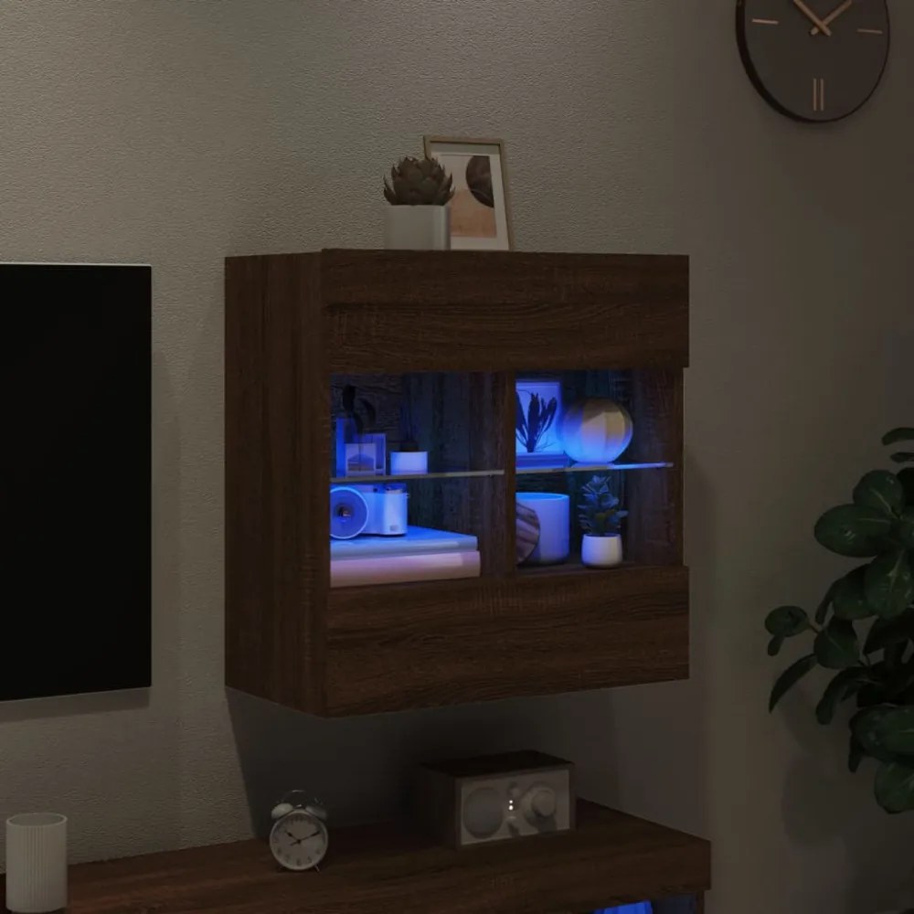 barna tölgyszínű fali TV-szekrény LED-del 58,5x30x60,5 cm