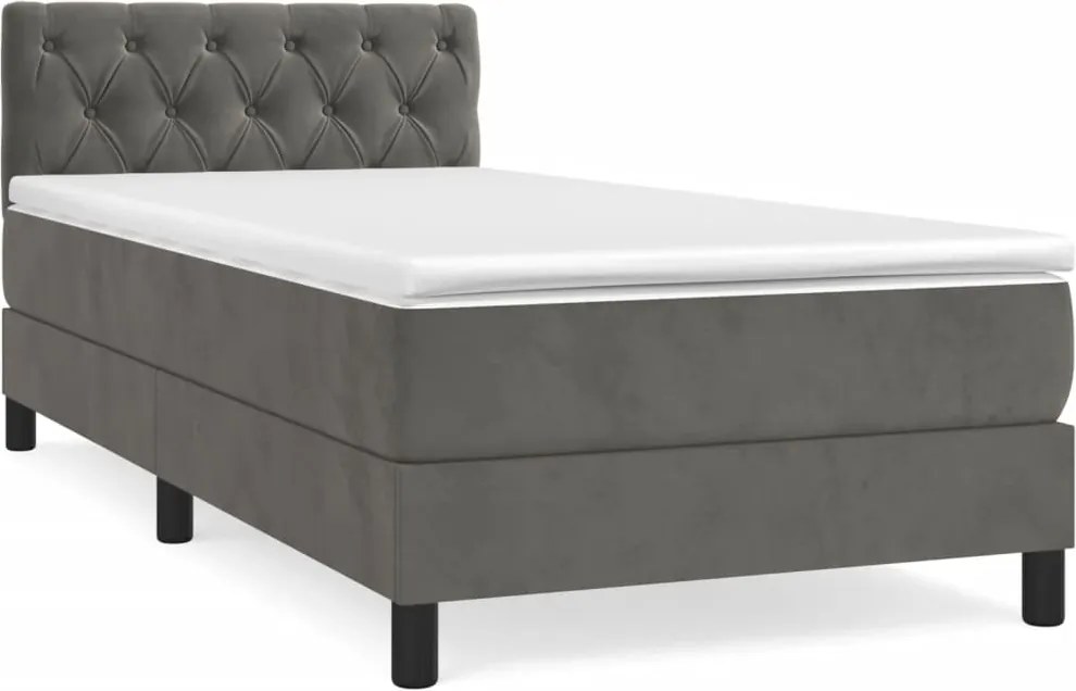 vidaXL sötétszürke bársony rugós ágy matraccal 80 x 200 cm