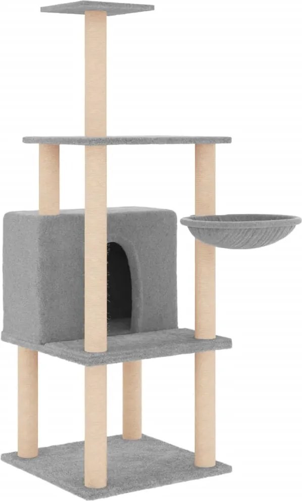 vidaXL világosszürke macskabútor szizál kaparófákkal 132 cm