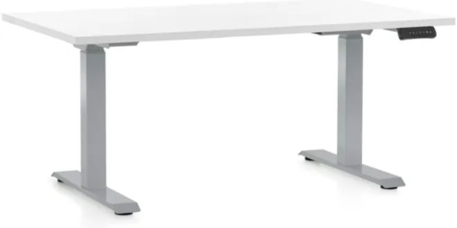 Állítható magasságú asztal OfficeTech D, 140 x 80 cm, szürke alap, fehér