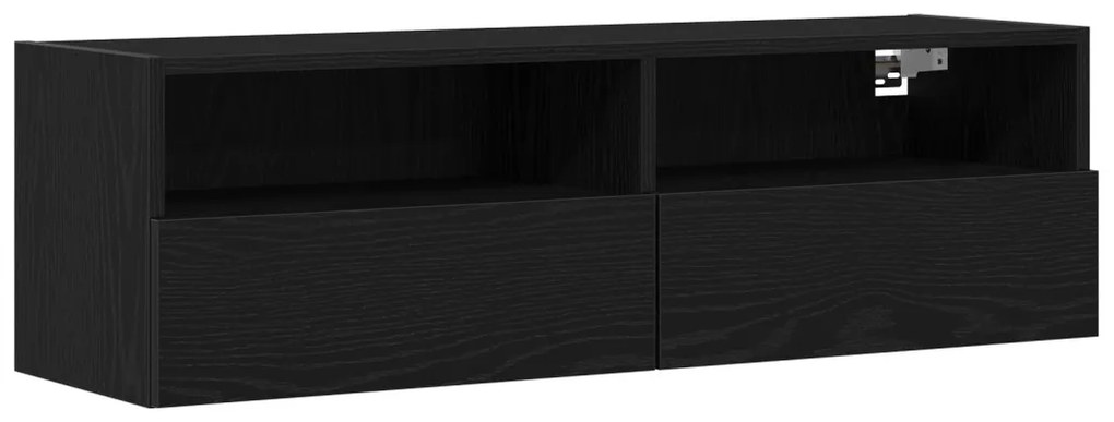 TV Faliszekrények 2 db Fekete Tömörfa 100x30x30 cm Mérnöki Fa