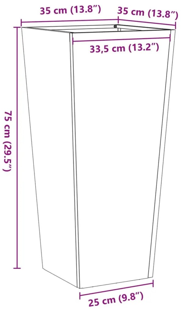 vidaXL fekete acél kerti növénytartó 35 x 35 x 75 cm