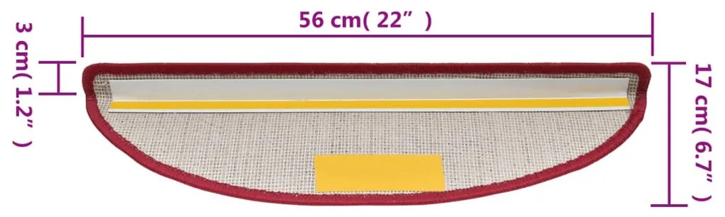 15 darab bordó lépcsőszőnyeg 56 x 17 x 3 cm
