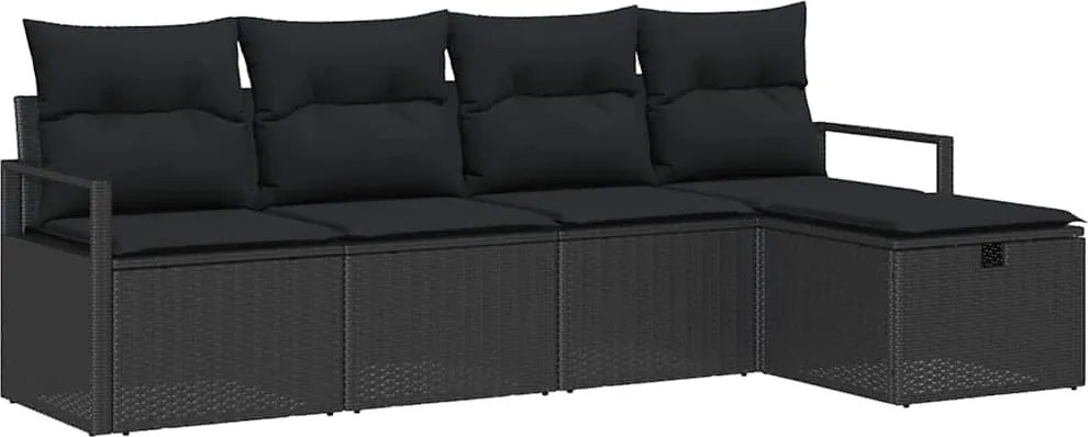 vidaXL Kerti Kanapé Szett párnával tárolóval 5 pcs Fekete Poli rattan