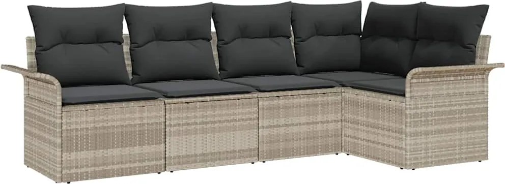 vidaXL Kerti Kanapé Szett tárolóval 5 pcs Világosszürke polirattan