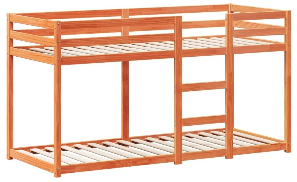 viaszbarna tömör fenyőfa ágy emelettel és tetővel 75 x 190 cm