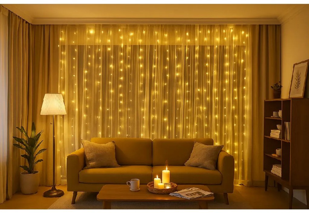 LED fényfüggöny STAR RAIN 3x3 m, meleg fehér