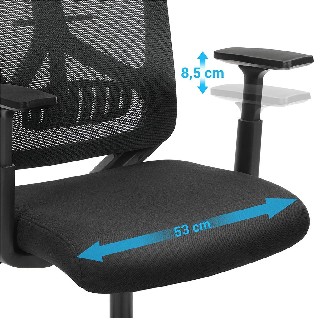 Ergonomikus irodai szék deréktámasszal, állítható fejtámlával és kartámasszal, fekete