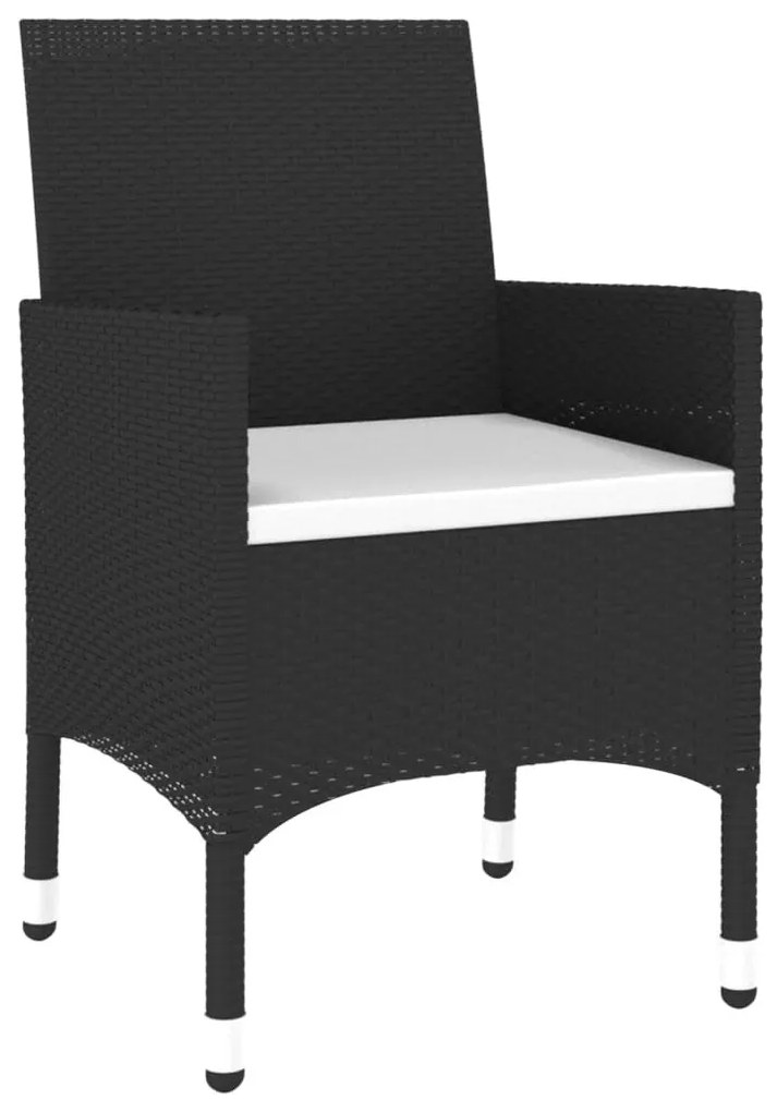 3 részes fekete polyrattan és tömör fa kerti bisztrószett