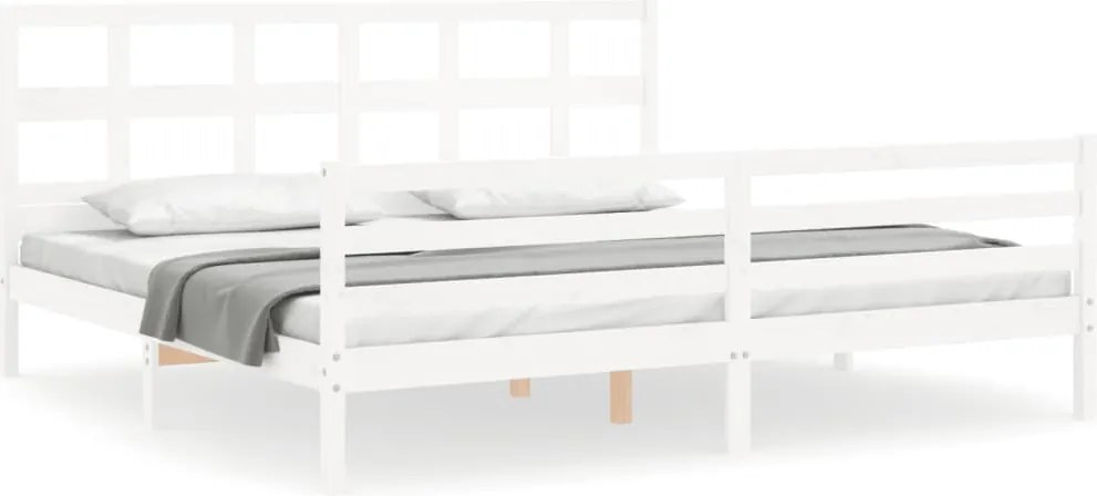 vidaXL fehér tömör fa ágykeret fejtámlával Super King Size