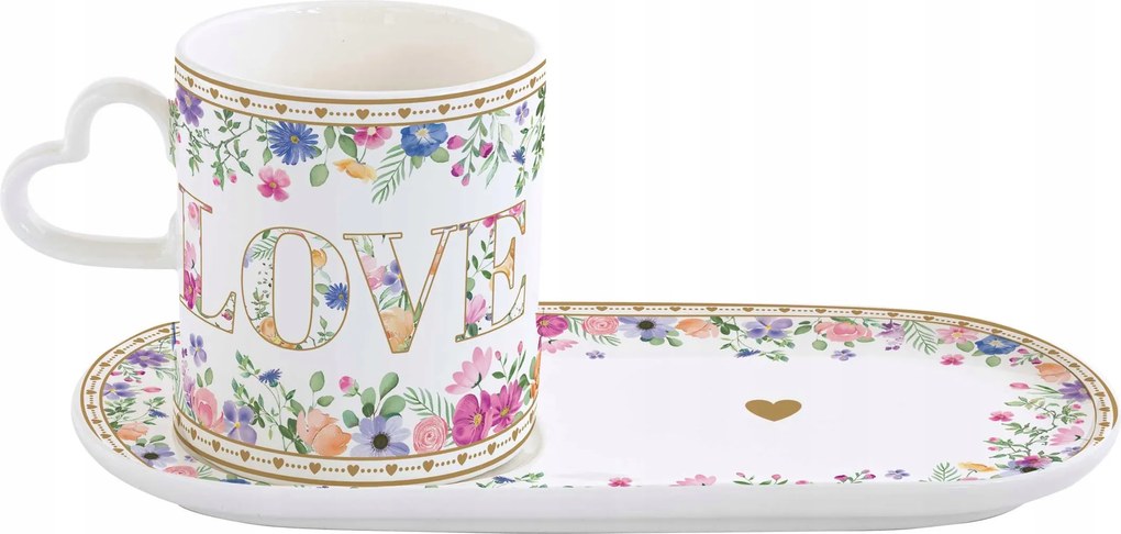 Porcelán csésze 320 ml csészealj Lovely Flowers elegáns ajándék