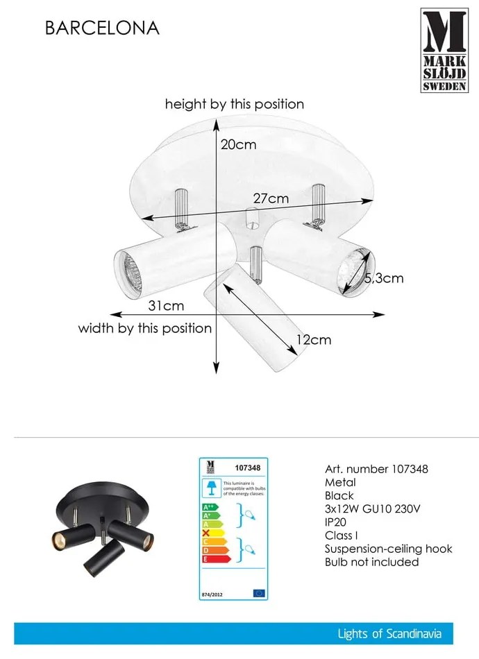 Barcelona Tres fekete mennyezeti lámpa - Markslöjd