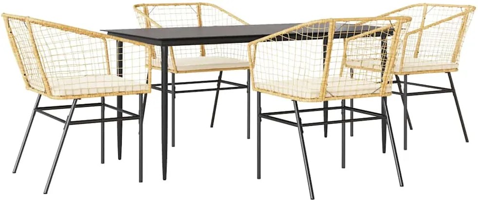 vidaXL 5 észes barna polyrattan üveg kerti étkezőgarnitúra párnával