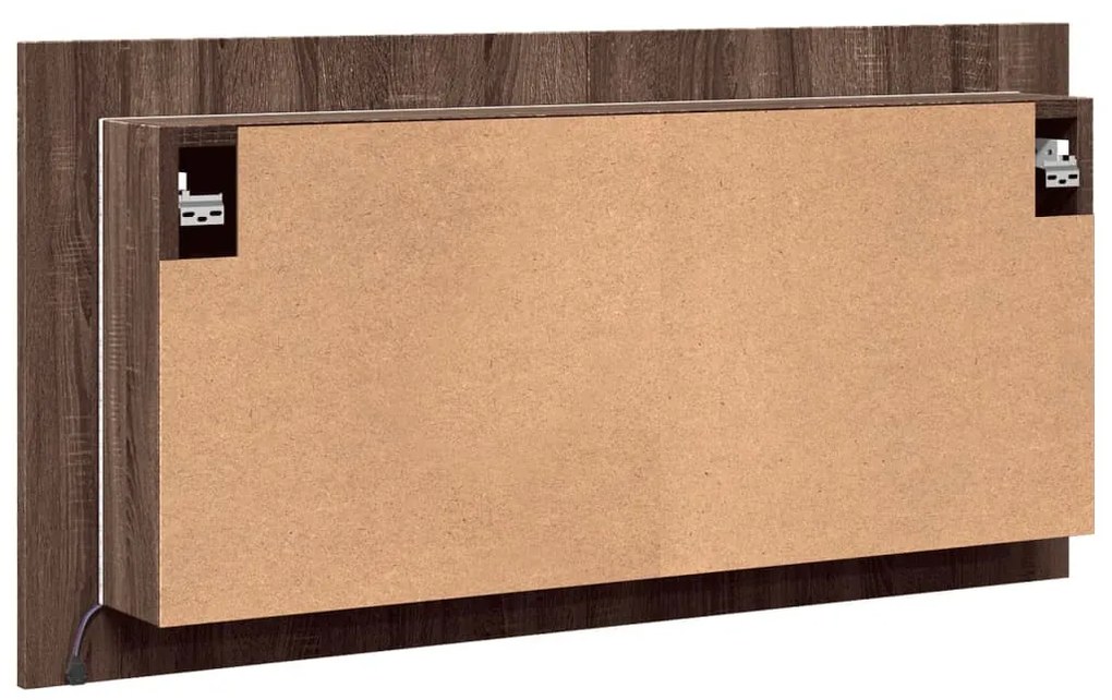 barna tölgy akril LED-es tükrös fürdőszobaszekrény 90x12x45 cm
