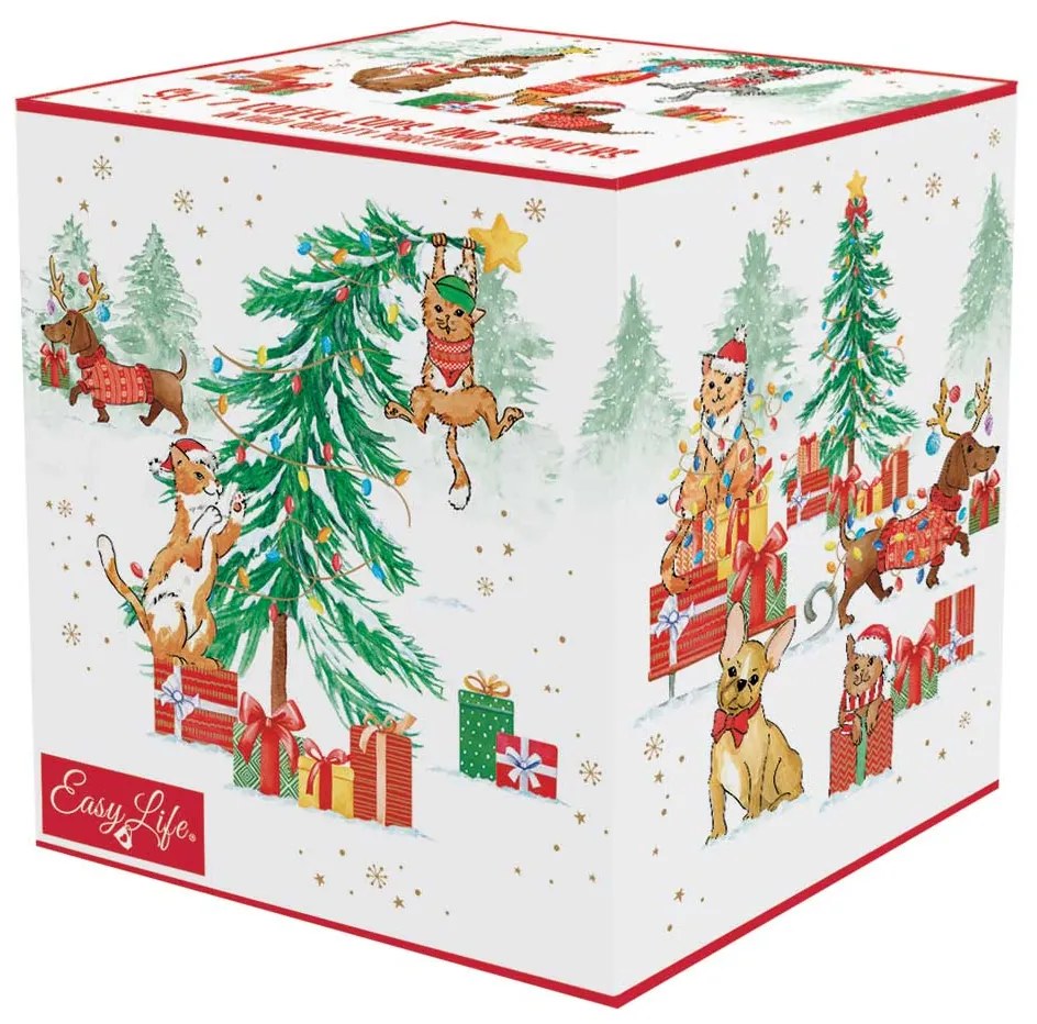 Cicás kutyás karácsonyi porcelán eszpresszó csésze szett 2 db Christmas Gang