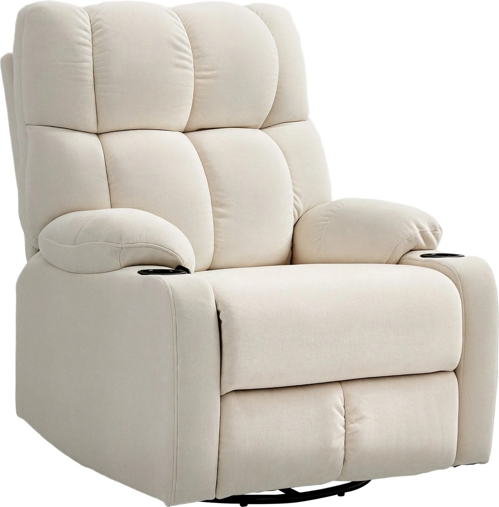 HOMCOM Fotel Relaxáló Funkcióval, Hintázó Funkcióval, Forgó TV Szék Lábpihentetővel, Zsebspring Maggal és Pohártartóval, Nappalihoz, Bézs | Aosom