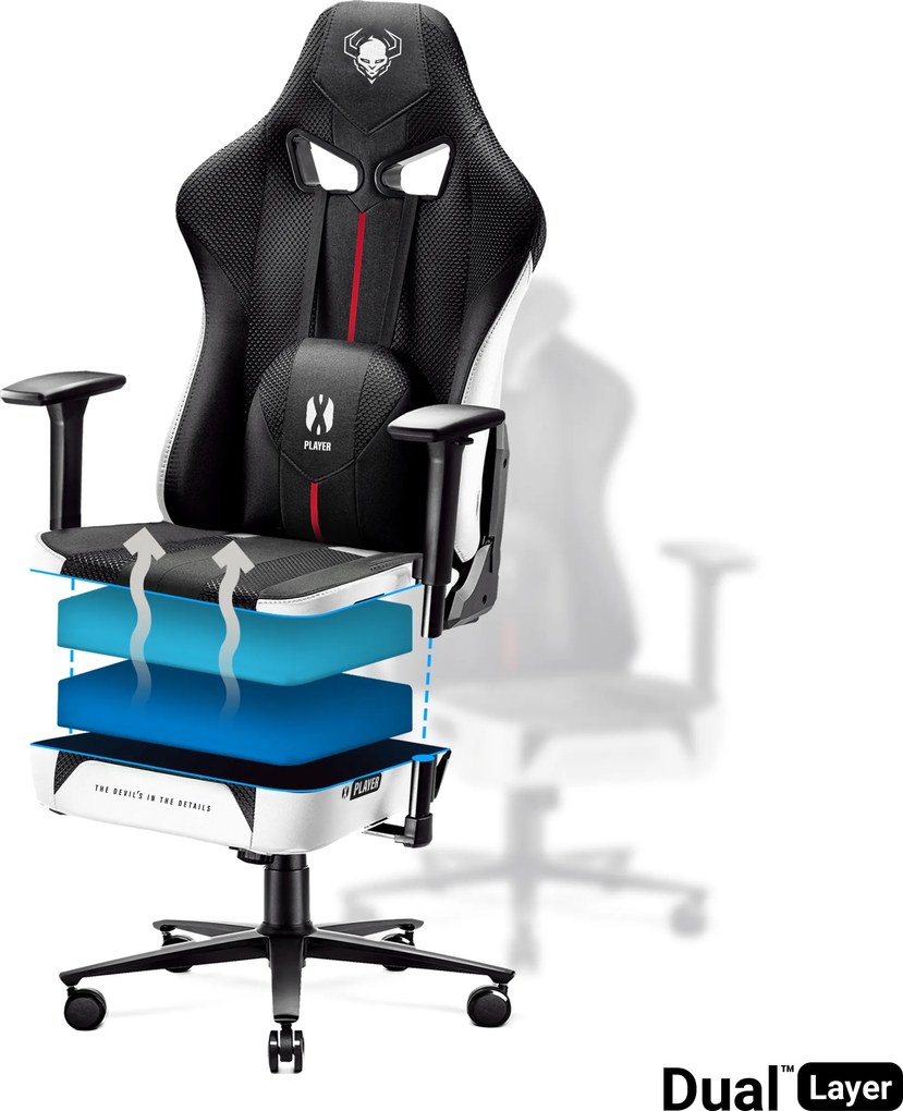 Gamer szék szövet fehér-fekete King Size: Diablo X-Player 2.0