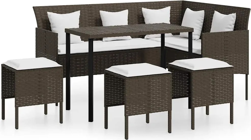 vidaXL 5 személyes barna polyrattan L-alakú kanapészett párnákkal