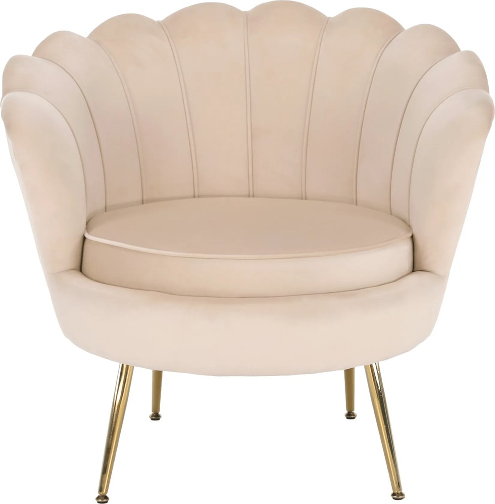 Fotel Art-deco stílusban, bézs Velvet anyag/gold chróm-arany, NOBLIN