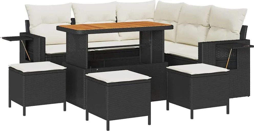 vidaXL Kerti Kanapé Szett párnával 9 pcs Fekete polirattan