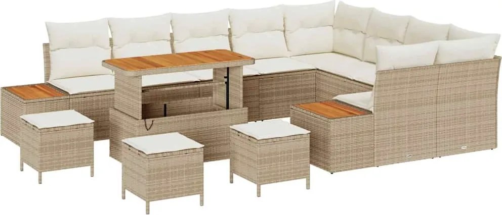 vidaXL Kerti Kanapé Szett párnával tárolóval 13 pcs Bézs Poli rattan
