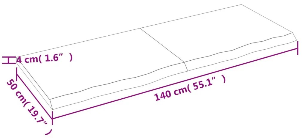 kezeletlen tömör tölgyfa fali polc 140x50x(2-4) cm