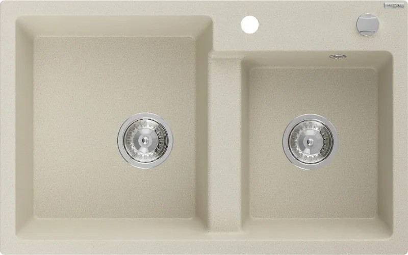Mexen Tomas 2 medencés gránit mosogató, 800 x 500 mm, bézs, krómozott szifon - 6516802000-69
