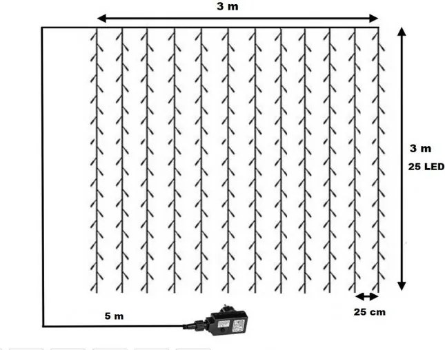 Kültéri fényfüggöny 3×3 m hideg fehér 300 LED