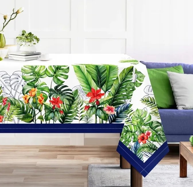 Abrosz Foltálló Asztalra Levelek Virágok Zöld 140X180