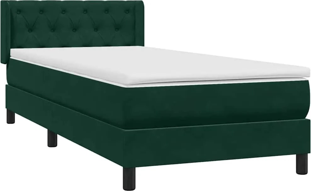 vidaXL sötétzöld bársony rugós ágy matraccal 80x220 cm
