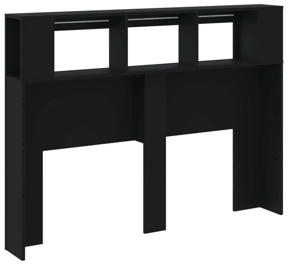 fekete szerelt fa LED-es fejtámla 140x18,5x103,5 cm