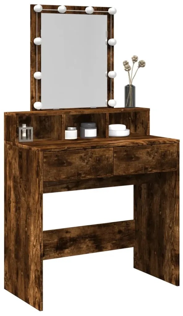 füstös tölgy színű fésülködőasztal LED-del 80 x 41 x 144,5 cm