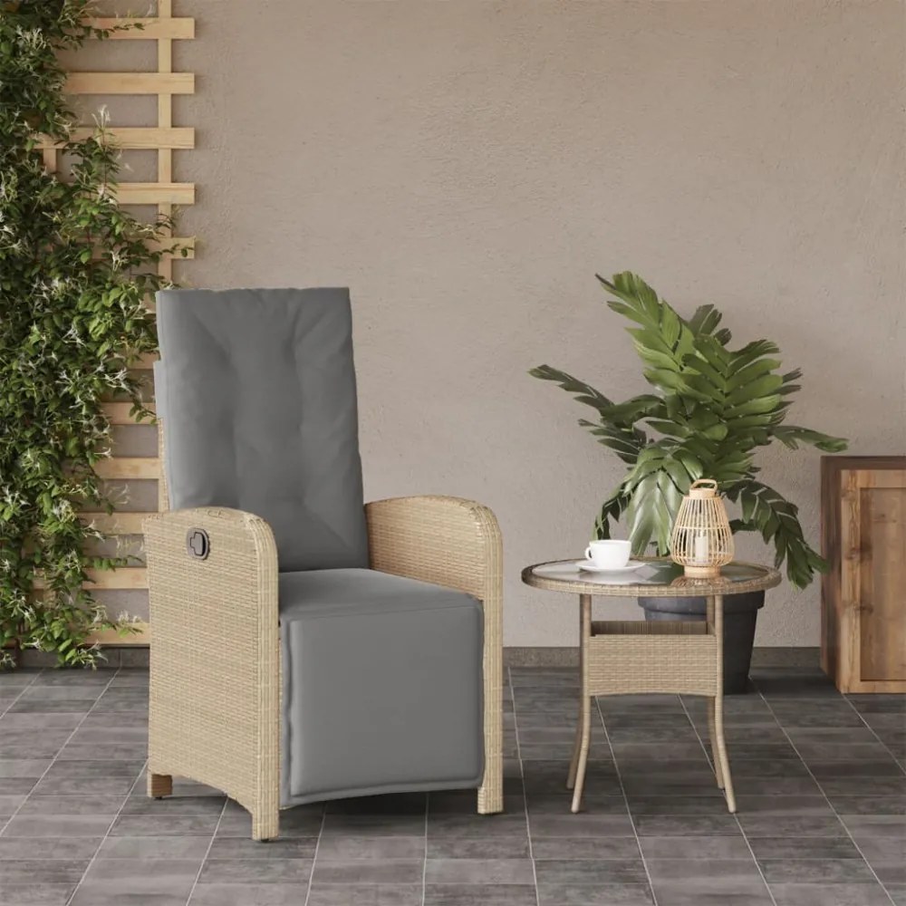 vegyes bézs polyrattan dönthető kerti szék lábtartóval