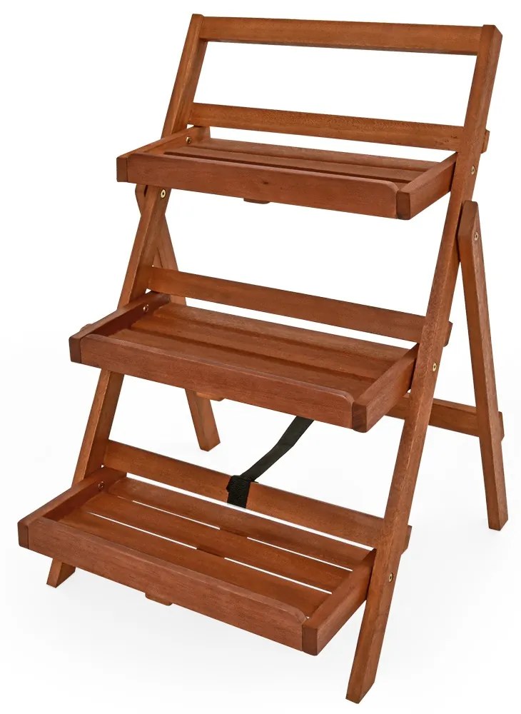 TULIP fa virágtartó állvány, 3 szintes, 56x59x79cm, barna Casaria